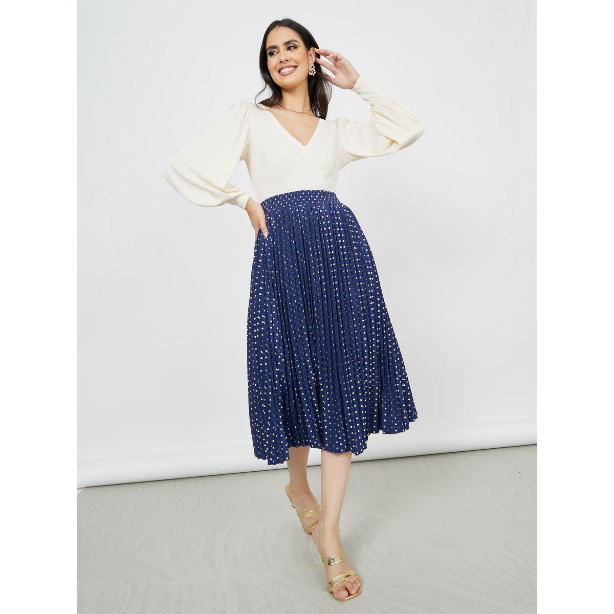 Styli Pleated Foil Spot Print Midi Skirt-women-clothing-bottoms-skirts-image-2