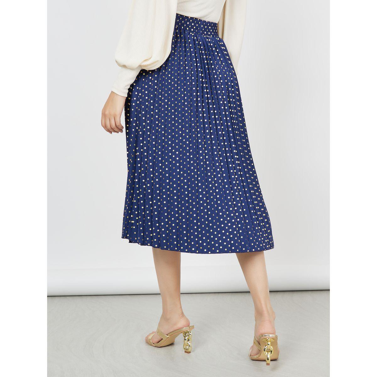 Styli Pleated Foil Spot Print Midi Skirt-women-clothing-bottoms-skirts-image-4