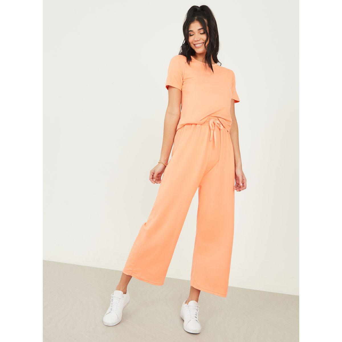 Styli Solid Round Neck T-Shirt & Trouser Co-Ords Set-women-clothing-coordsets-image-1