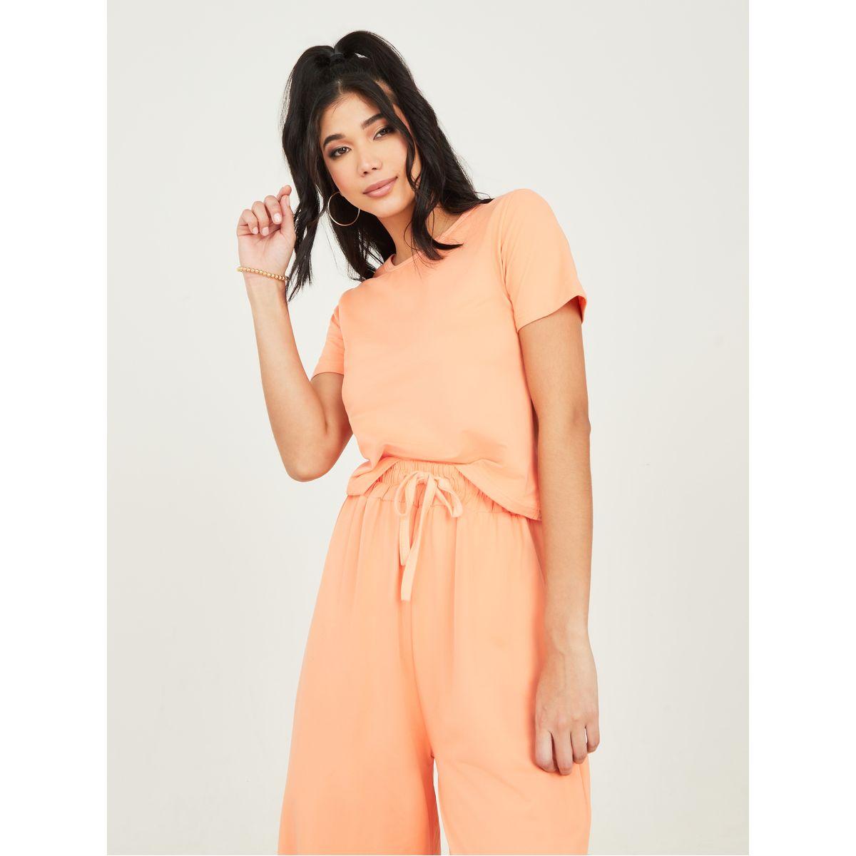 Styli Solid Round Neck T-Shirt & Trouser Co-Ords Set-women-clothing-coordsets-image-2