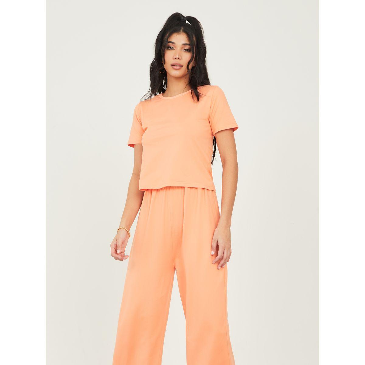Styli Solid Round Neck T-Shirt & Trouser Co-Ords Set-women-clothing-coordsets-image-3