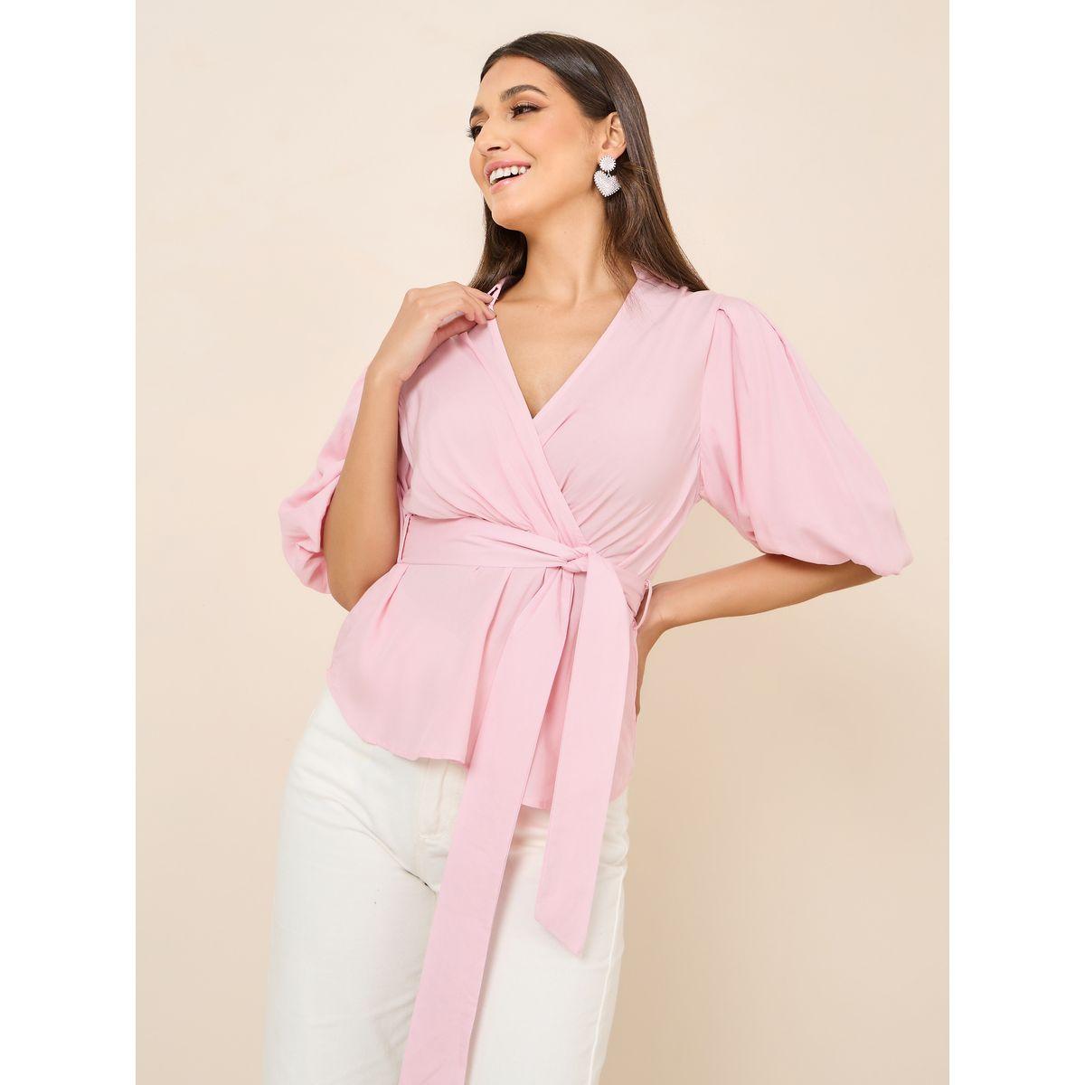 Styli Balloon Sleeves Regular Fit Wrap Top-women-clothing-shirtsandblouses-blouses-image-1