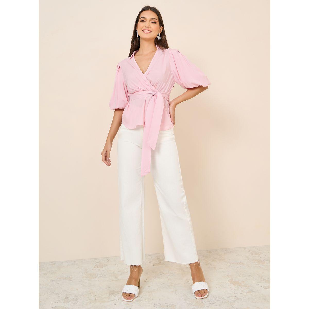 Styli Balloon Sleeves Regular Fit Wrap Top-women-clothing-shirtsandblouses-blouses-image-2