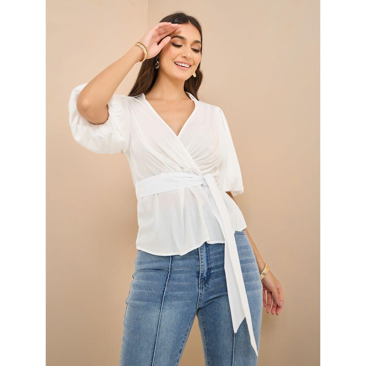 Styli Balloon Sleeves Regular Fit Wrap Top-women-clothing-shirtsandblouses-blouses-image-1