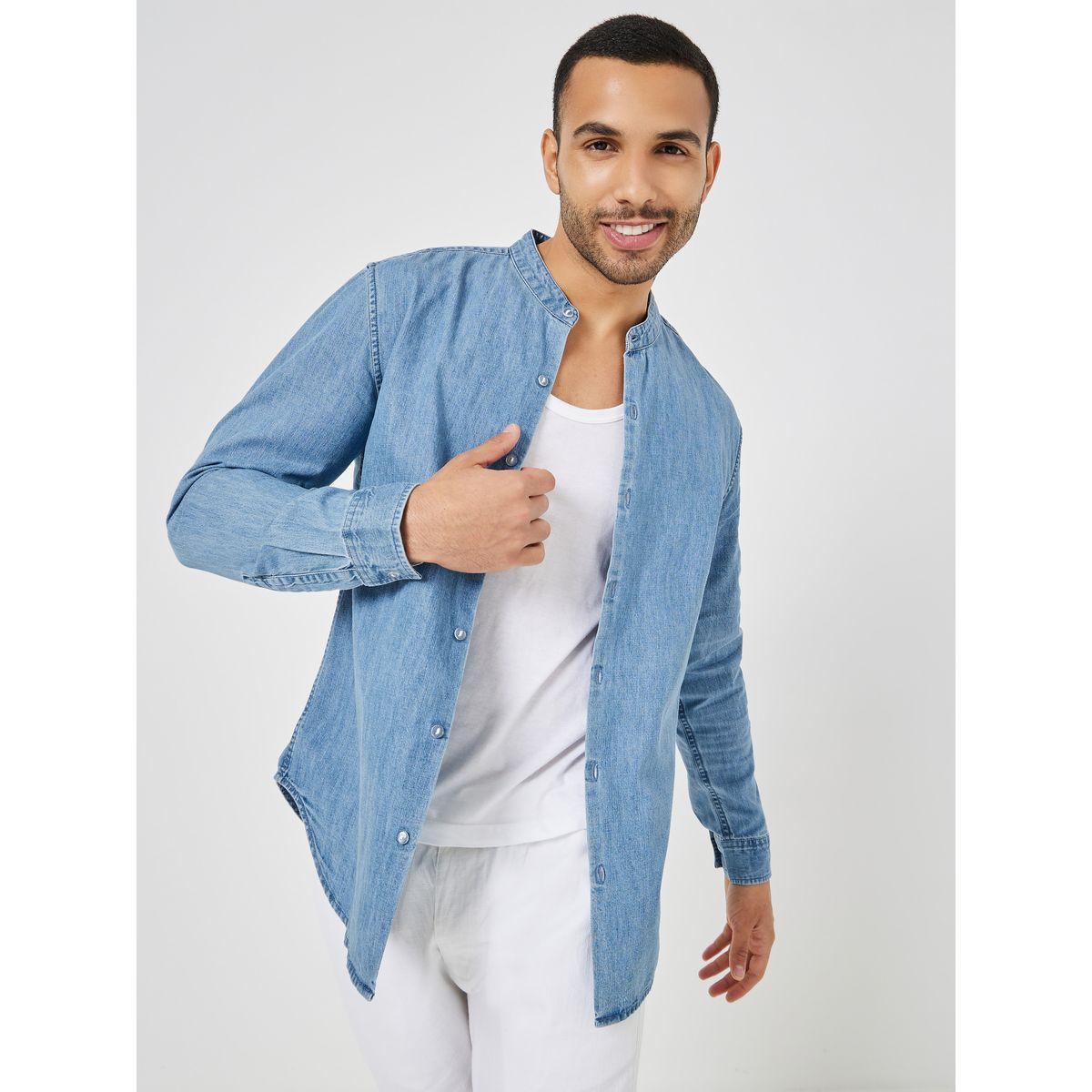 قميص دنيم بياقة ماندارين-men-clothing-shirts-image-3