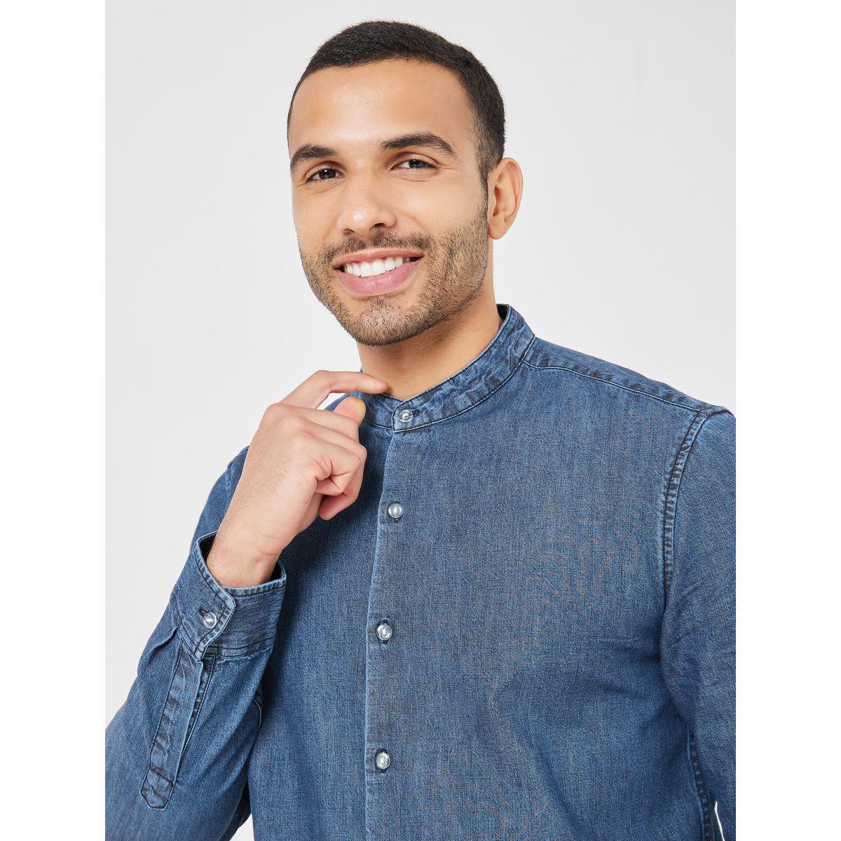 قميص دنيم بياقة ماندارين-men-clothing-shirts-image-3