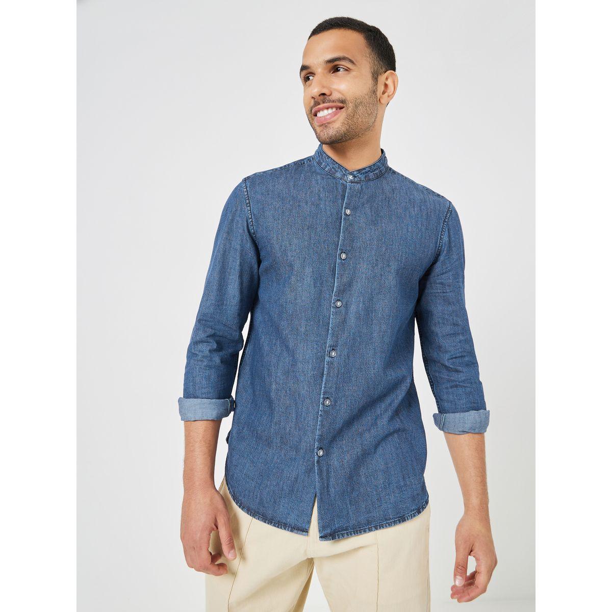 قميص دنيم بياقة ماندارين-men-clothing-shirts-image-4