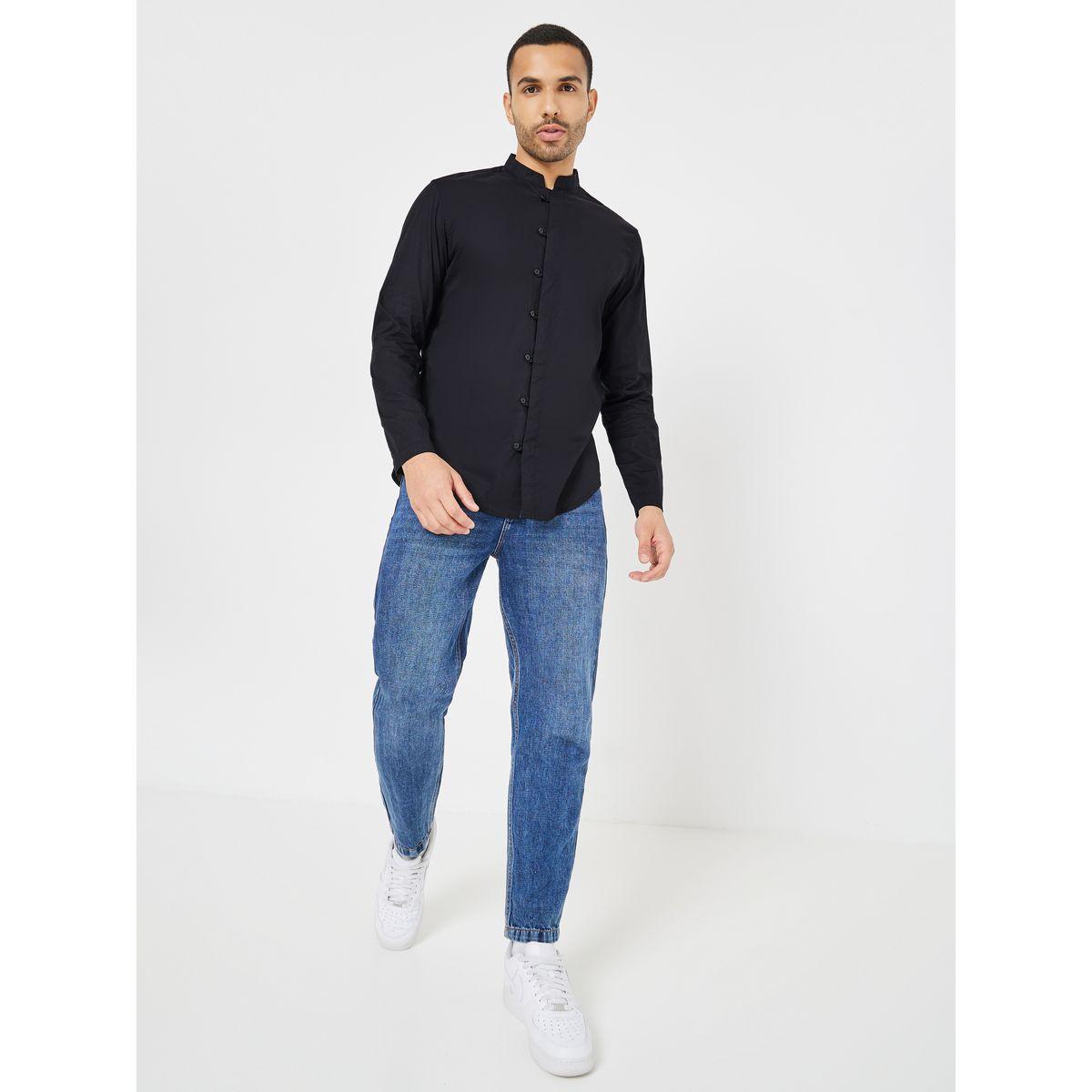 Styli Stretch Poplin Grandad Collar Loop Button Shirt-men-clothing-shirts-image-2