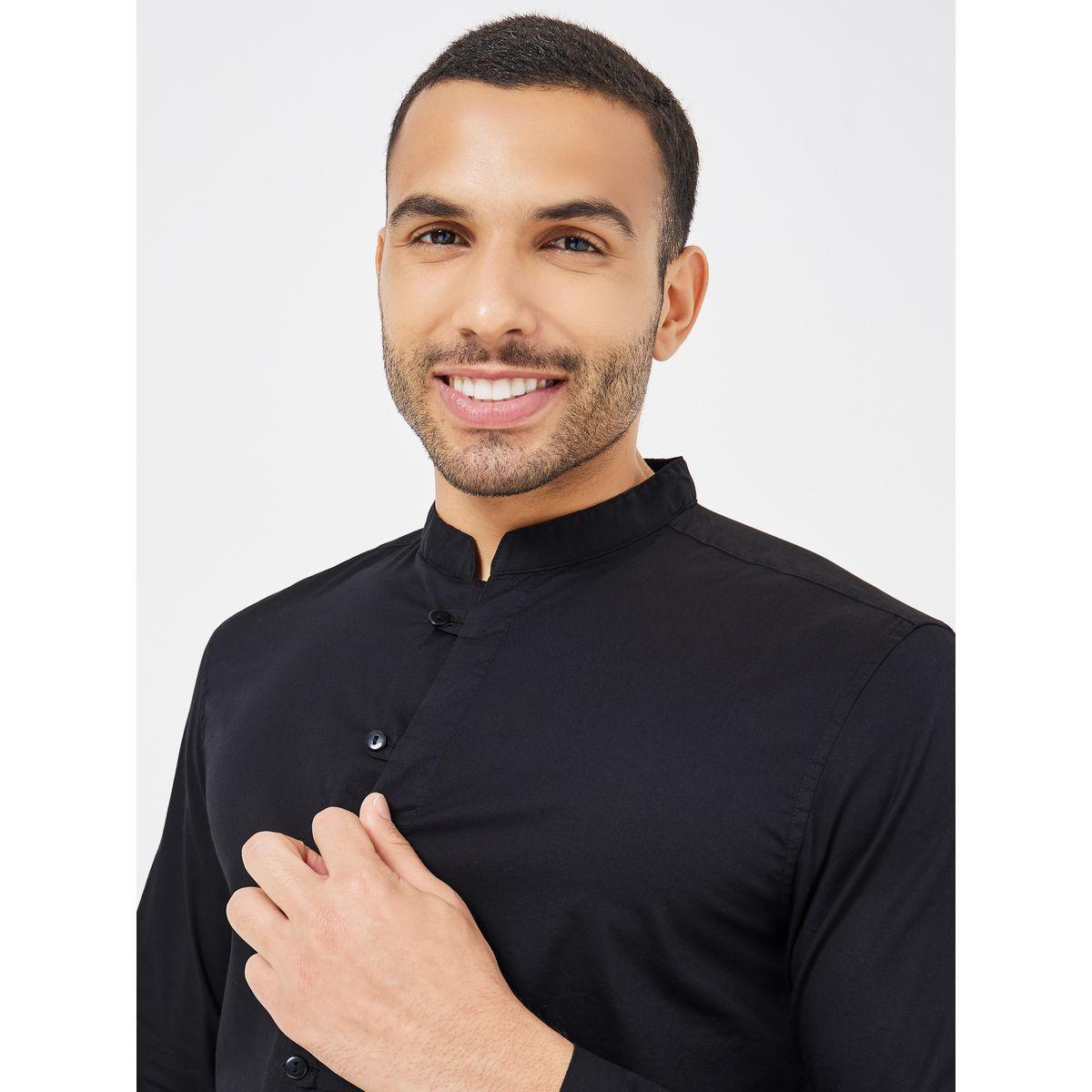 Styli Stretch Poplin Grandad Collar Loop Button Shirt-men-clothing-shirts-image-3