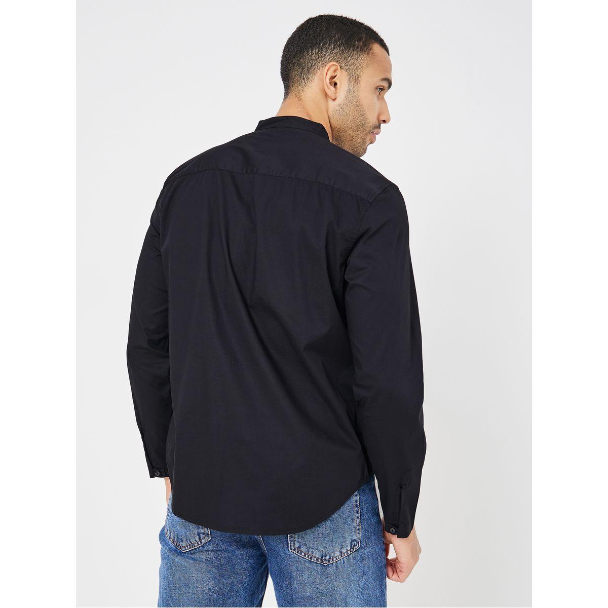 Styli Stretch Poplin Grandad Collar Loop Button Shirt-men-clothing-shirts-image-4