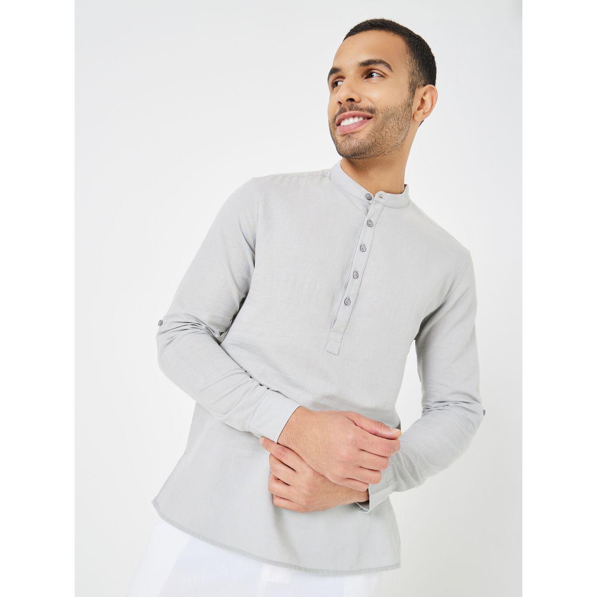Styli Cotton Linen Half Placket Regular Shirt-men-clothing-shirts-image-1