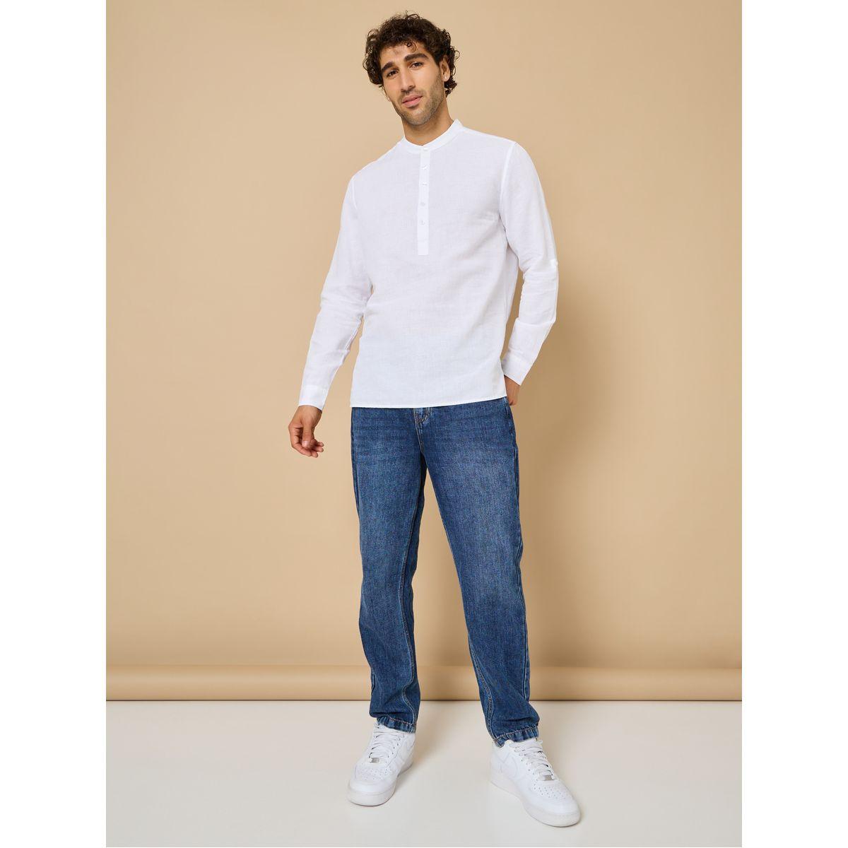 Styli Cotton Linen Half Placket Regular Shirt-men-clothing-shirts-image-2