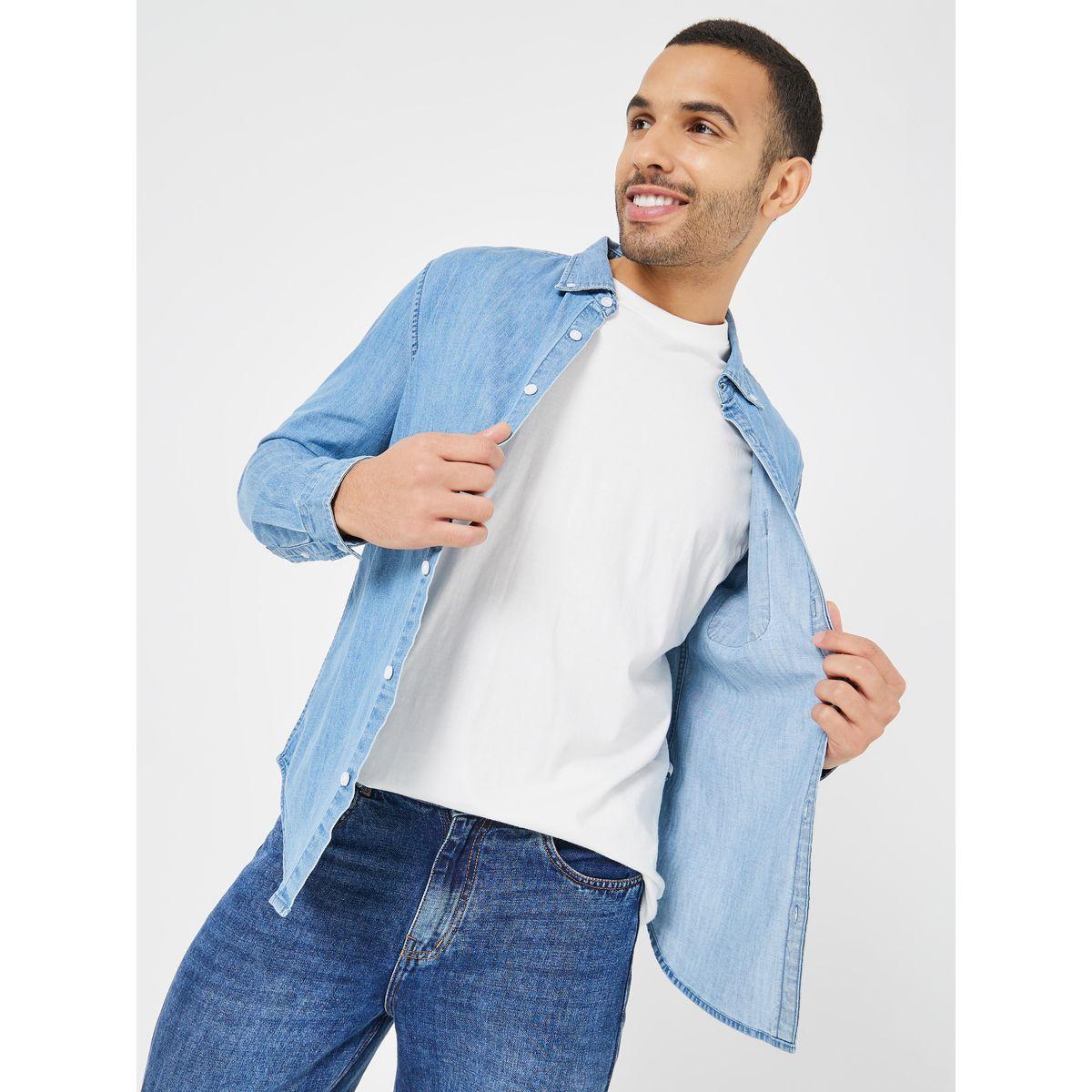 Styli Button-Down Collar Slim Fit Denim Shirt-men-clothing-shirts-image-1