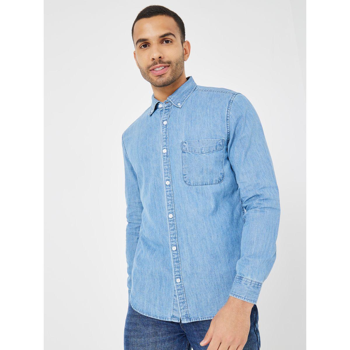 Styli Button-Down Collar Slim Fit Denim Shirt-men-clothing-shirts-image-3