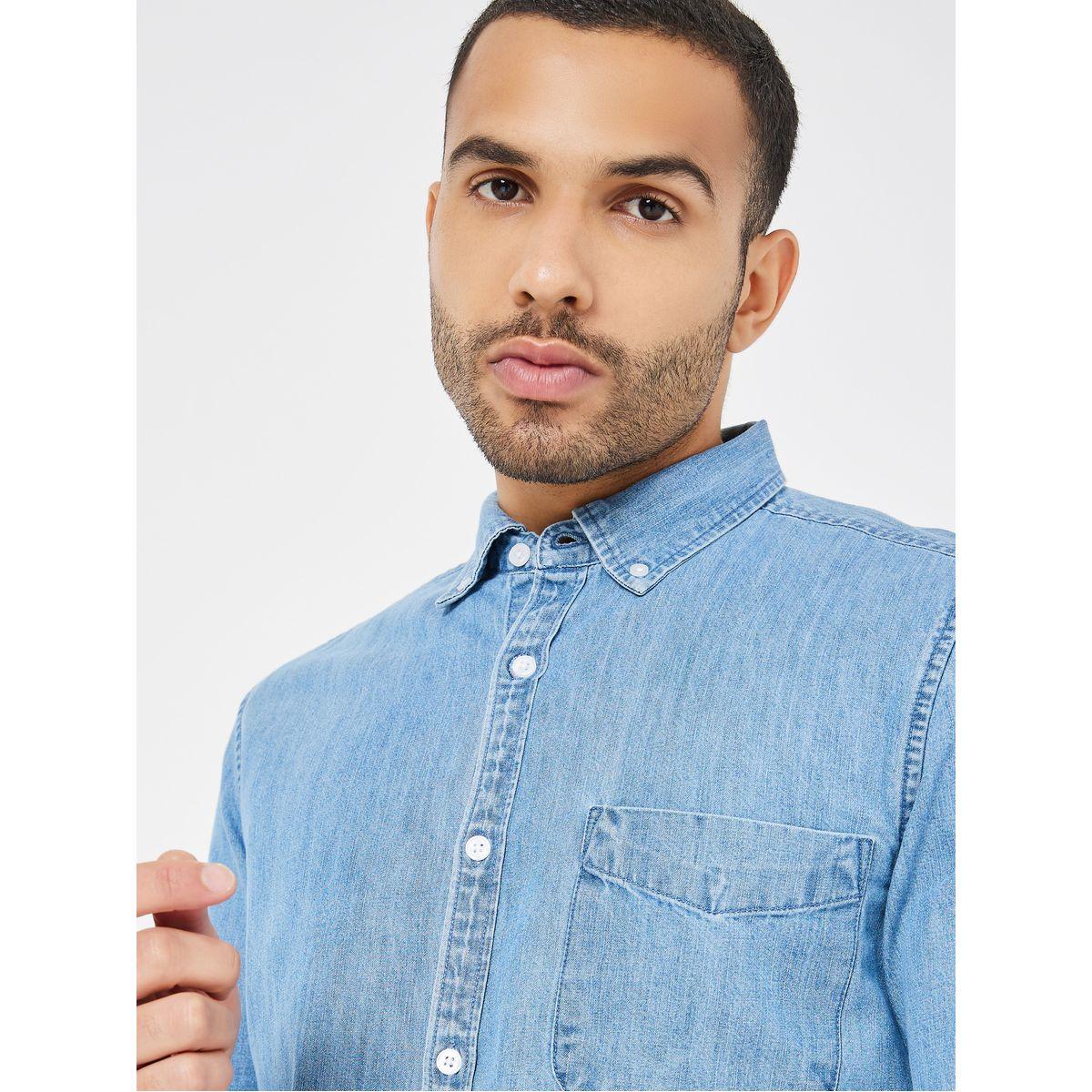 Styli Button-Down Collar Slim Fit Denim Shirt-men-clothing-shirts-image-4