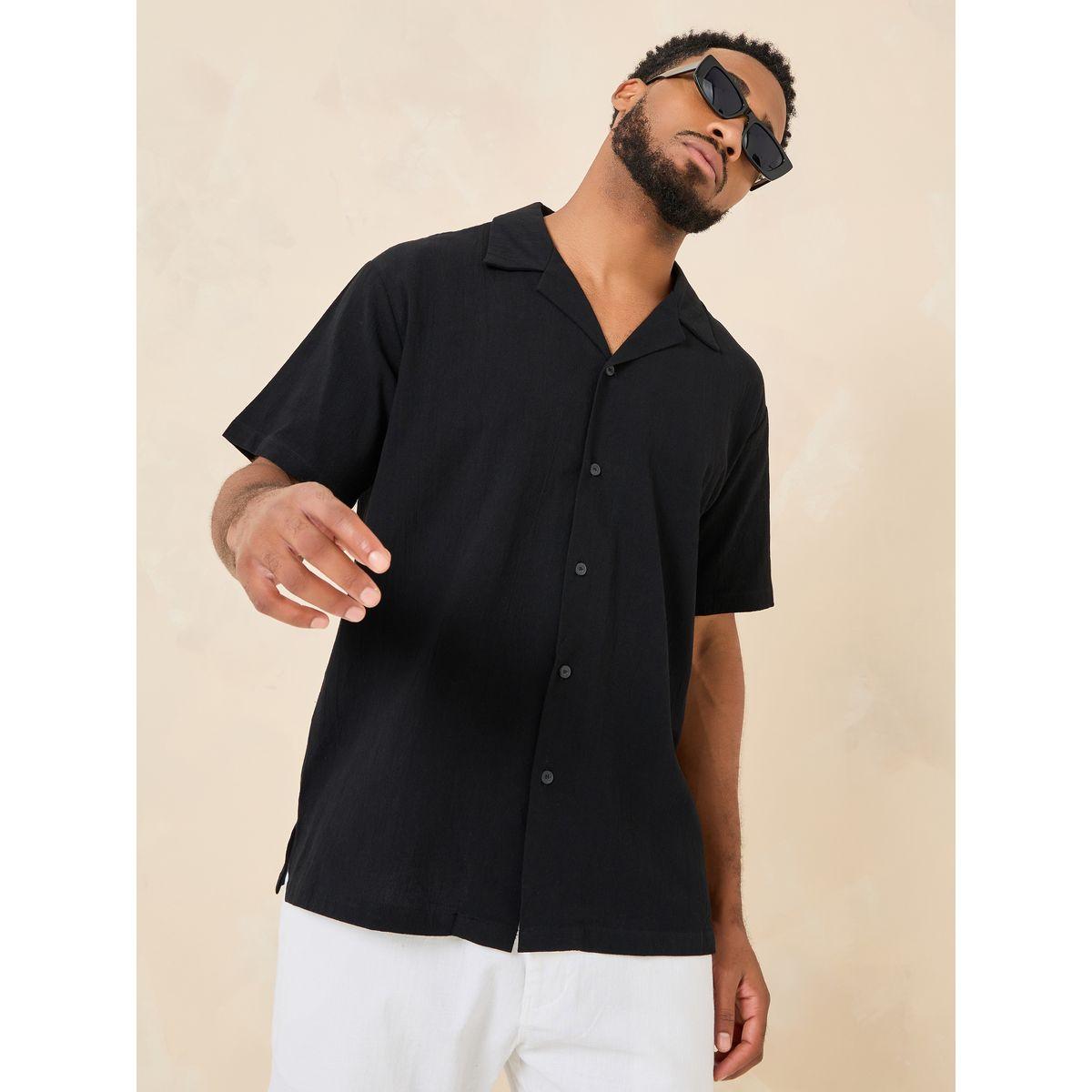 Styli Cotton Textured Resort Collar Relaxed Shirt-men-clothing-shirts-image-2