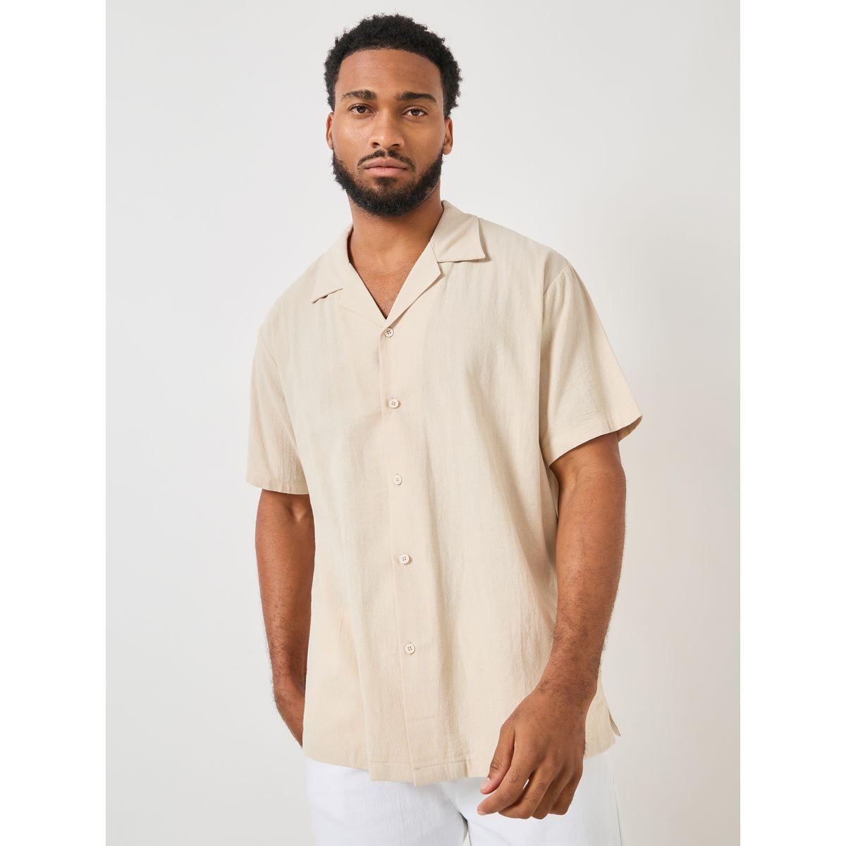 Styli Cotton Textured Resort Collar Relaxed Shirt-men-clothing-shirts-image-1