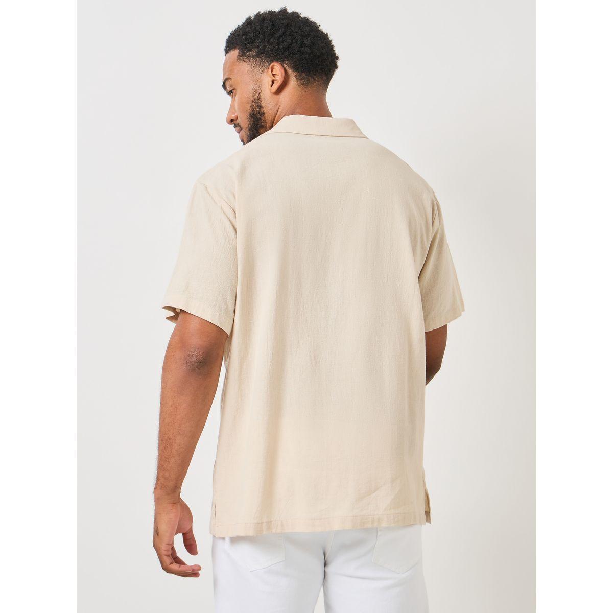 Styli Cotton Textured Resort Collar Relaxed Shirt-men-clothing-shirts-image-4