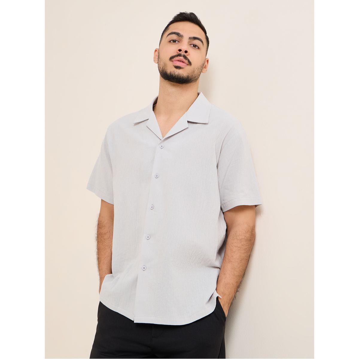 Styli Cotton Textured Resort Collar Relaxed Fit Shirt-men-clothing-shirts-image-1