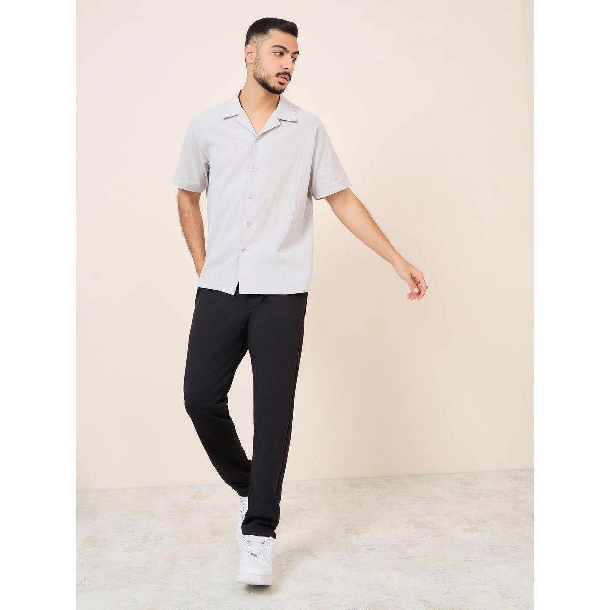 Styli Cotton Textured Resort Collar Relaxed Fit Shirt-men-clothing-shirts-image-2
