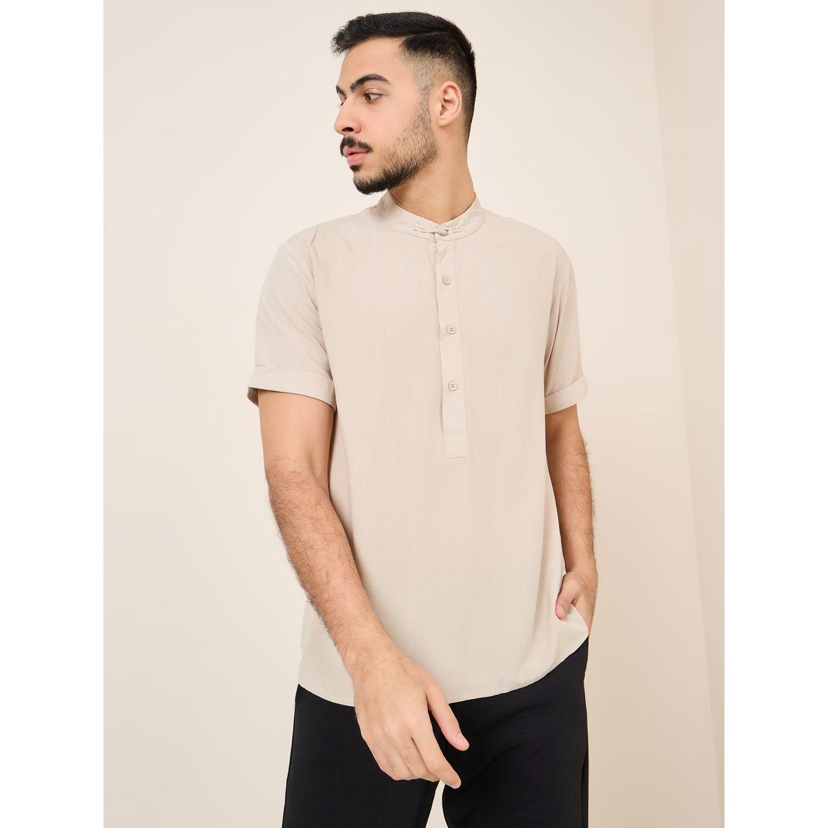 Styli Soft Viscose Grandad Collar Regular Shirt With Half Button Placket-men-clothing-shirts-image-2