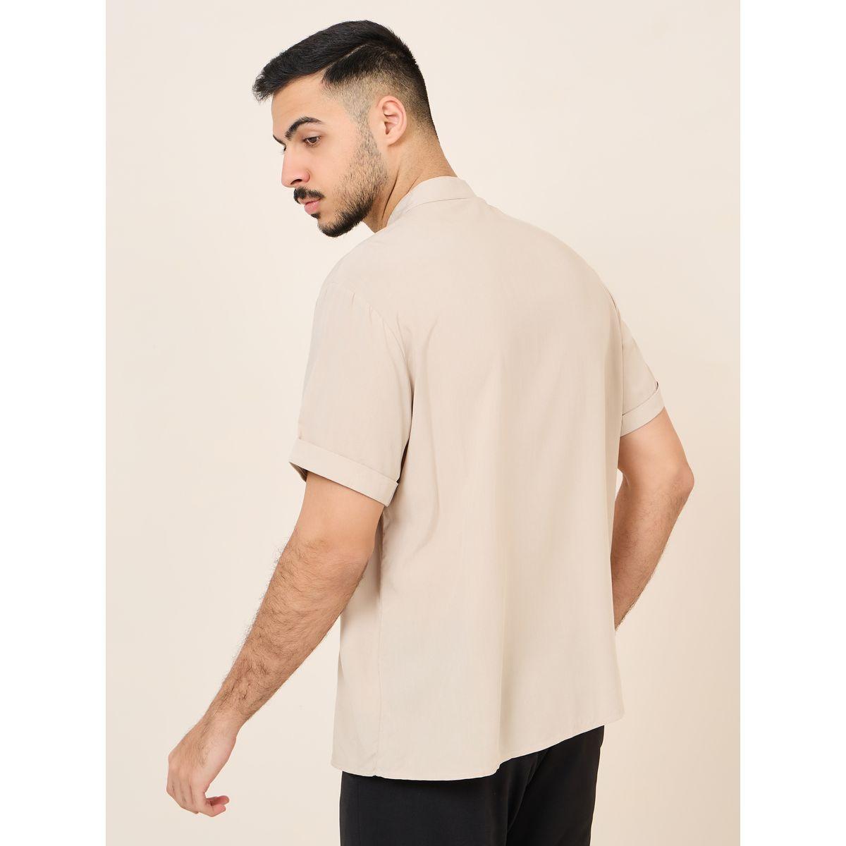 Styli Soft Viscose Grandad Collar Regular Shirt With Half Button Placket-men-clothing-shirts-image-4