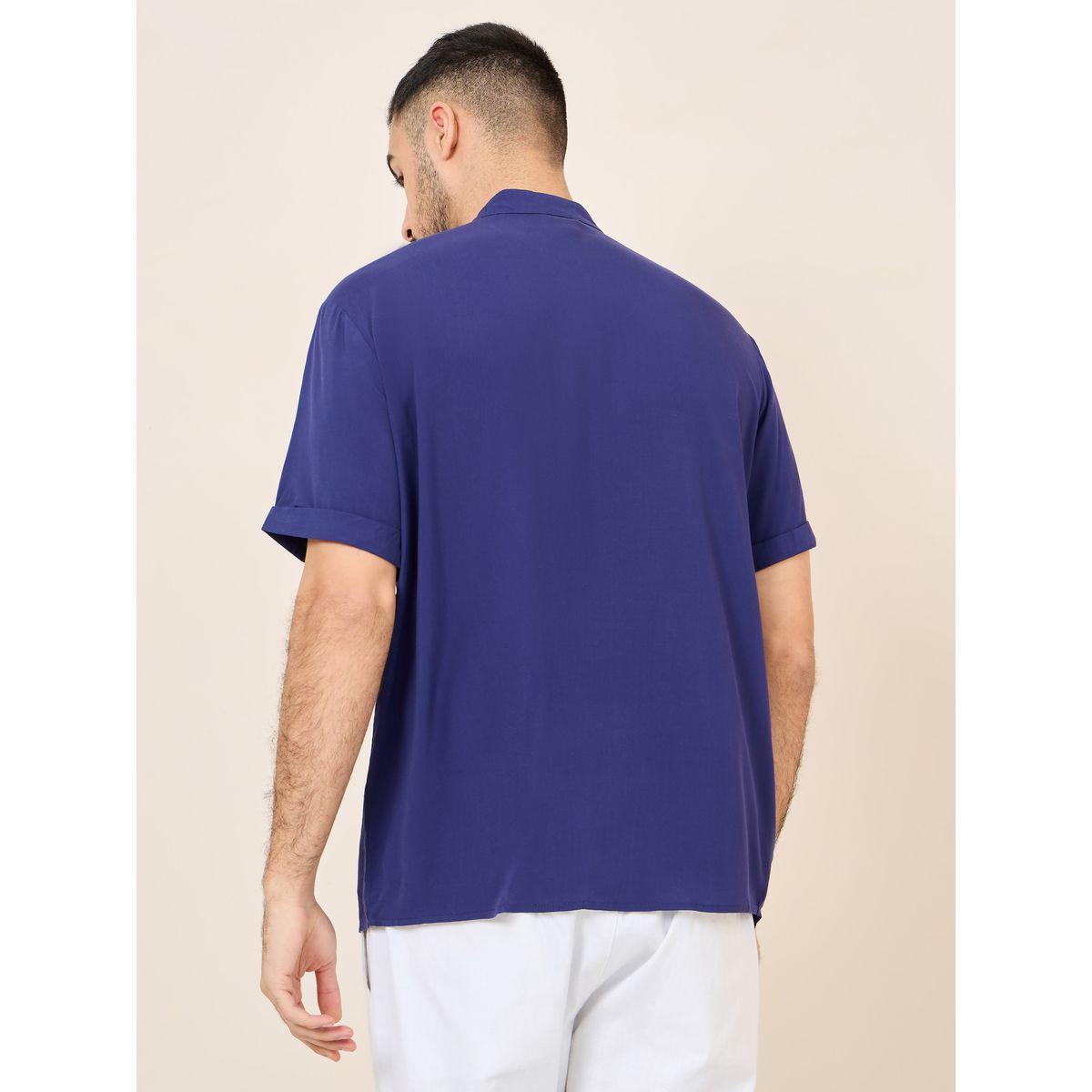 Styli Soft Viscose Grandad Collar Regular Shirt With Half Button Placket-men-clothing-shirts-image-4