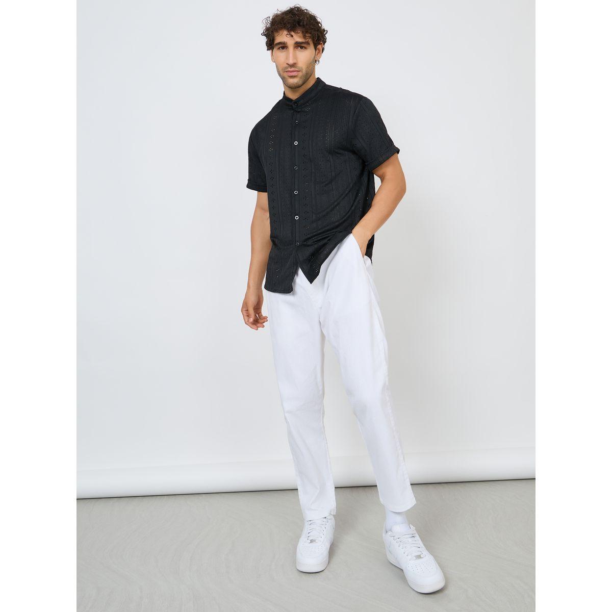 Styli Knit Pattern Mandarin Collar Shirt-men-clothing-shirts-image-2