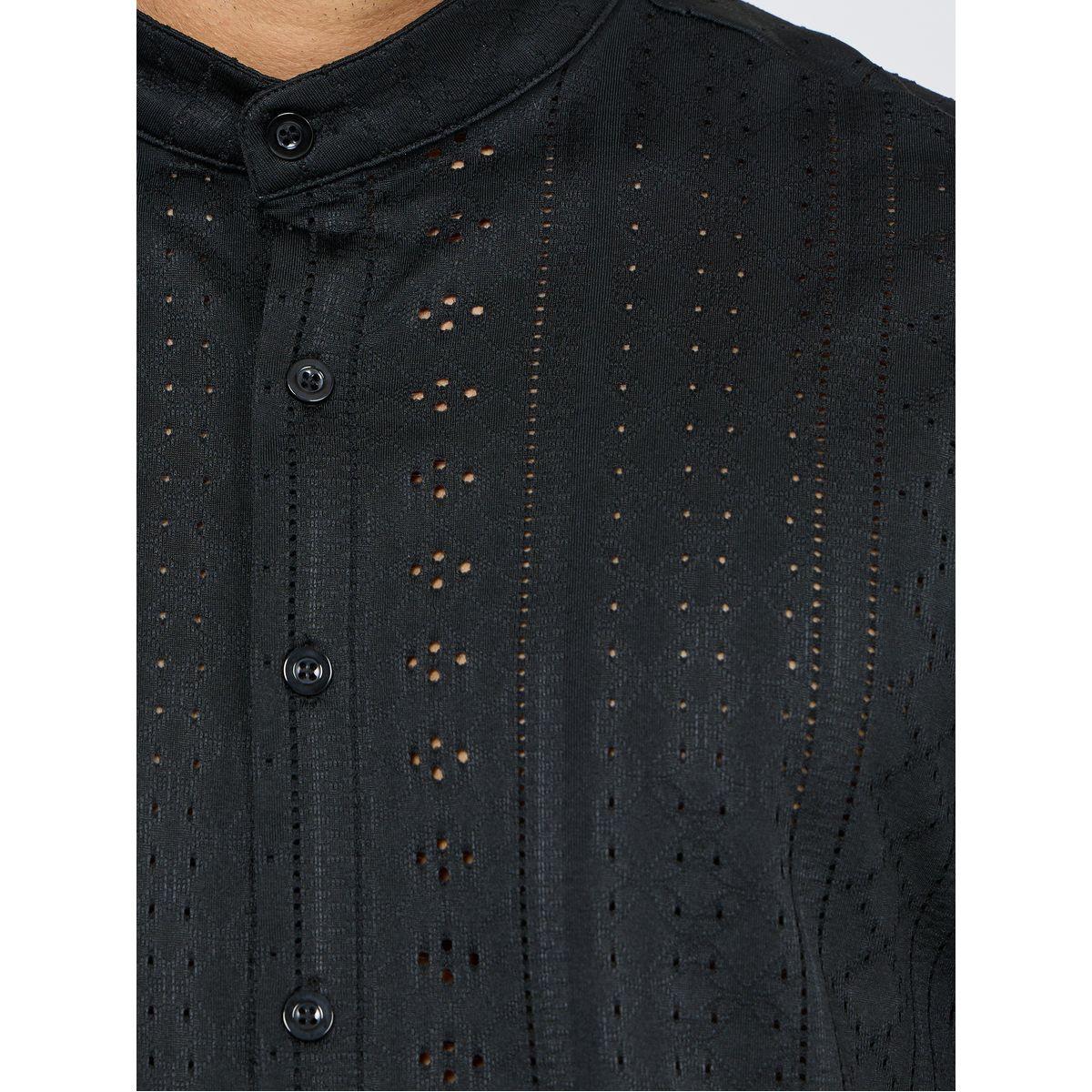 Styli Knit Pattern Mandarin Collar Shirt-men-clothing-shirts-image-3
