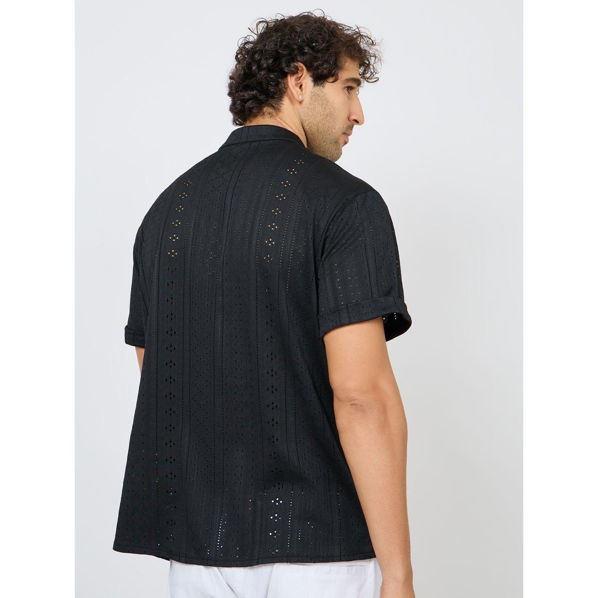 Styli Knit Pattern Mandarin Collar Shirt-men-clothing-shirts-image-4
