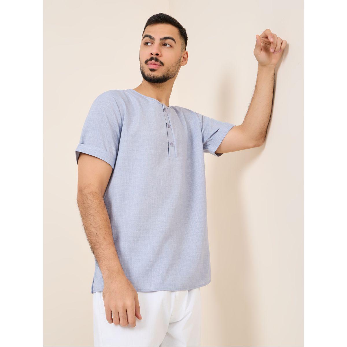 Styli Cross Dyed Half Placket Regular Shirt-men-clothing-shirts-image-1