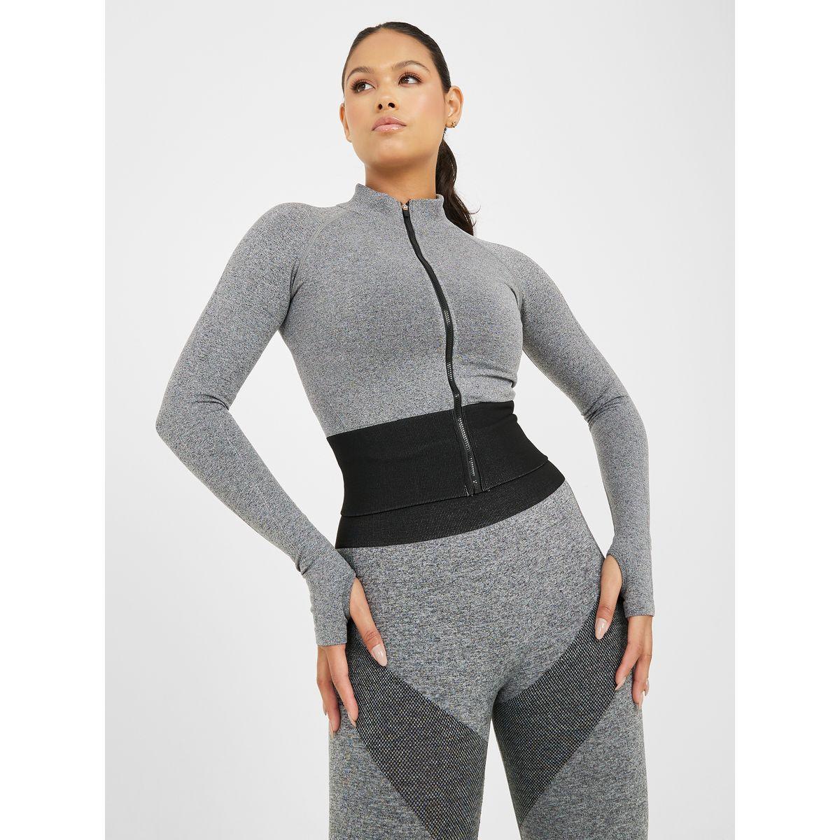 Styli Active Pack of 3 - Melange Sports Bra Zip Up Thumbhole Jacket and Legging Set-sports-women-clothing-trackpantsandtracksuits-image-4