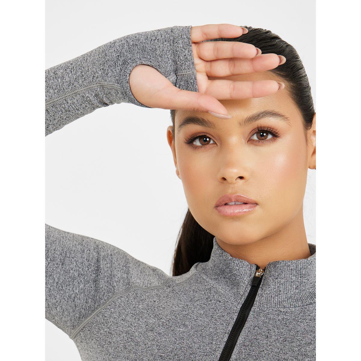 Styli Active Pack of 3 - Melange Sports Bra Zip Up Thumbhole Jacket and Legging Set-sports-women-clothing-trackpantsandtracksuits-image-5