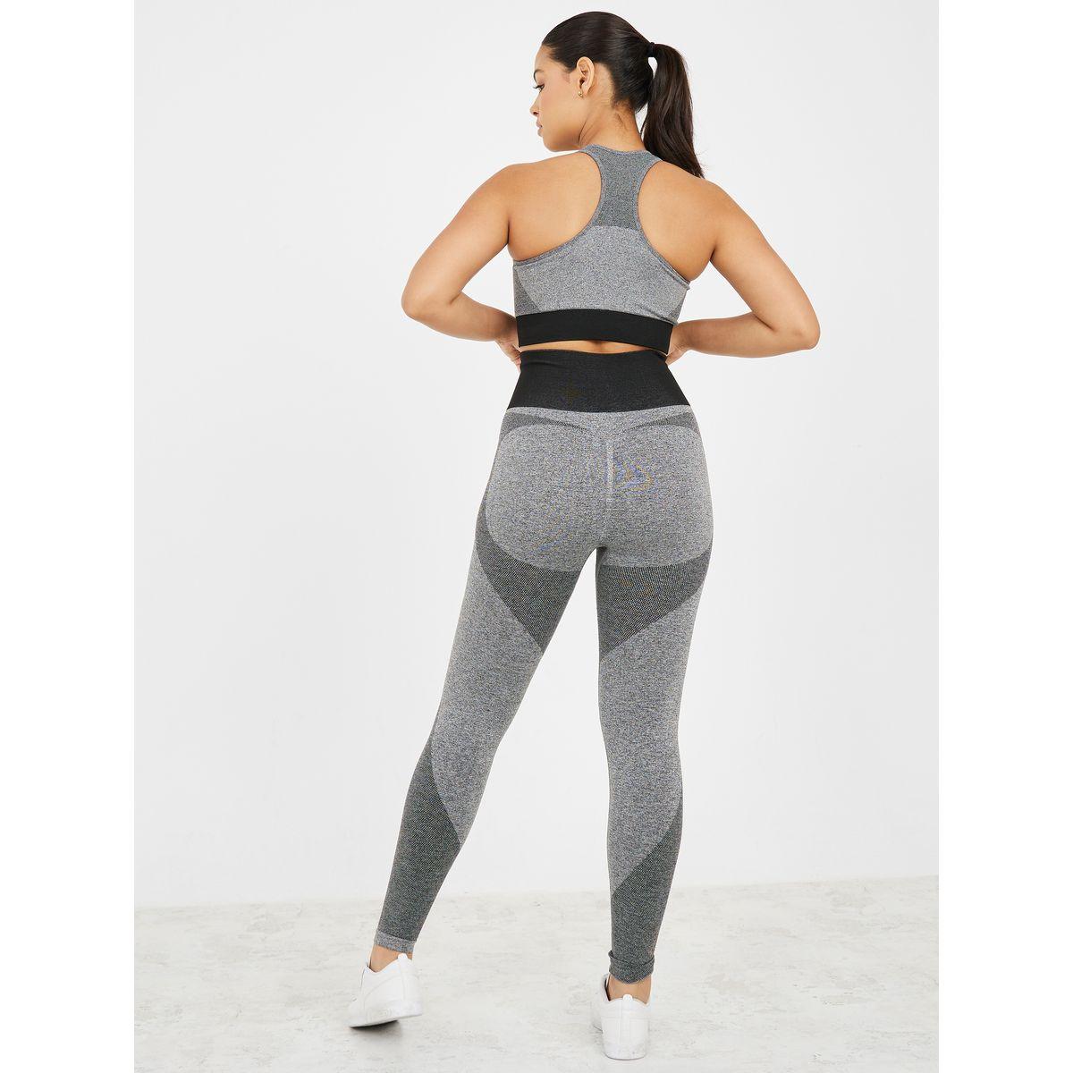 Styli Active Pack of 3 - Melange Sports Bra Zip Up Thumbhole Jacket and Legging Set-sports-women-clothing-trackpantsandtracksuits-image-9