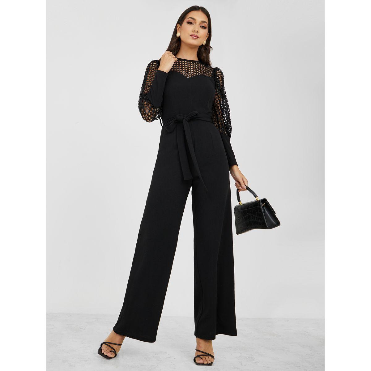 Styli Sweetheart Neck Lace Textured Wide Leg Jumpsuit-women-clothing-jumpsuits-image-1