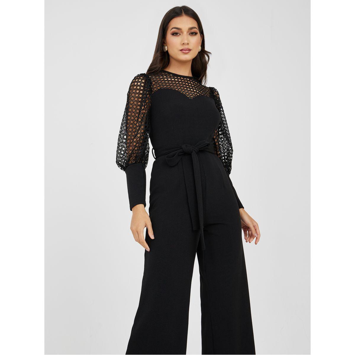 Styli Sweetheart Neck Lace Textured Wide Leg Jumpsuit-women-clothing-jumpsuits-image-2
