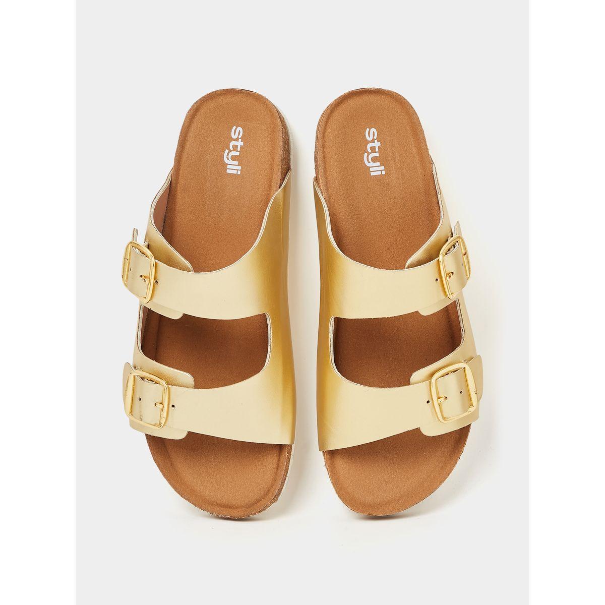 Styli Double Band Buckle Trim Comfort Sandals-women-shoes-sandals-flats-image-6