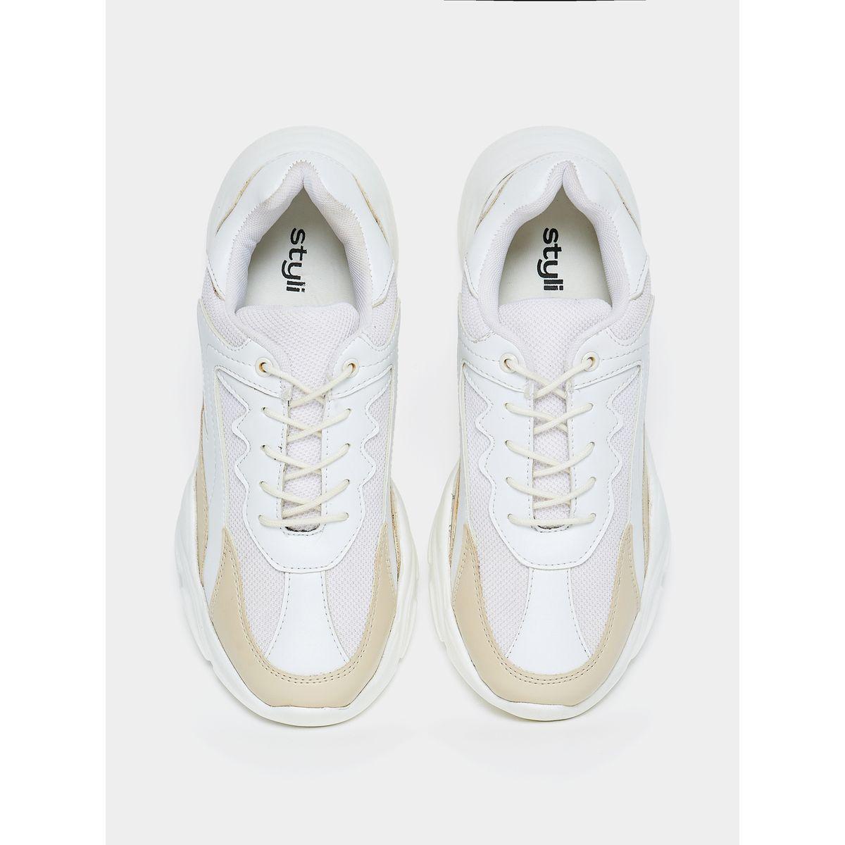 Styli Contrast Panel Chunky Sole Lace Up Sneakers-women-shoes-sneakers-image-4