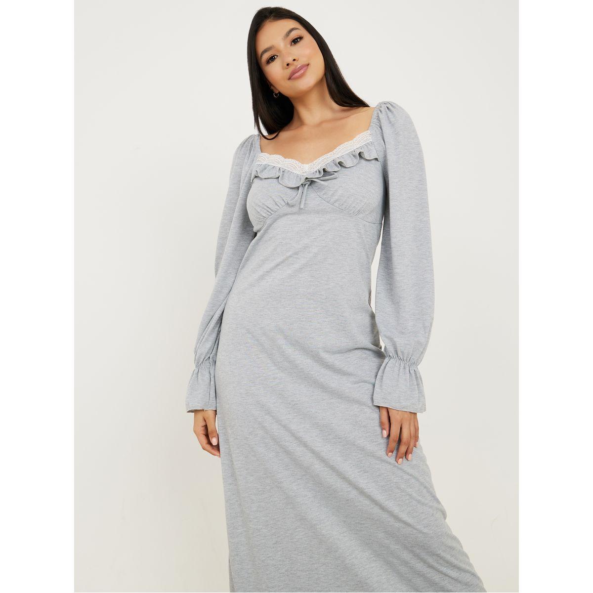 Styli Unwind Lace Trim Ruffle Detail Nightdress-women-clothing-nightwear-nighties-image-2