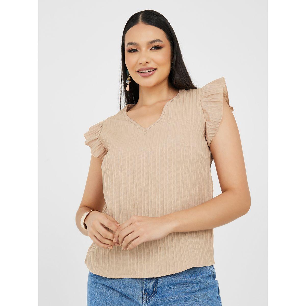 بلوزة بقصة عادية واكمام كشكش-women-clothing-shirtsandblouses-blouses-image-1