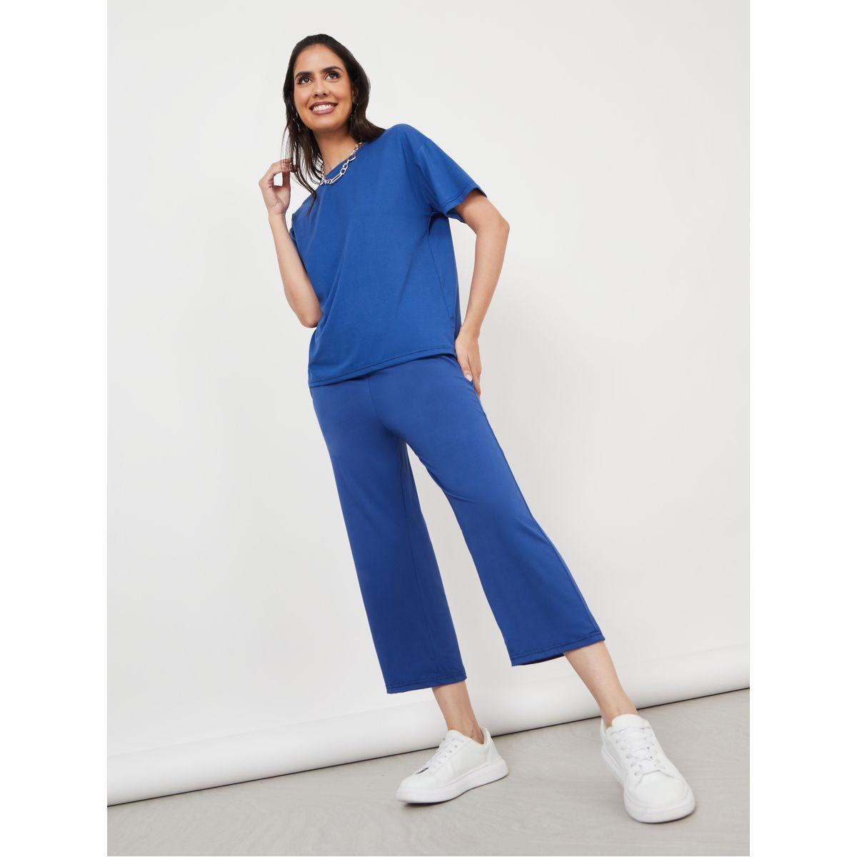 Styli Solid Regular Fit T-Shirt & Trouser Co-Ords Set-women-clothing-coordsets-image-1