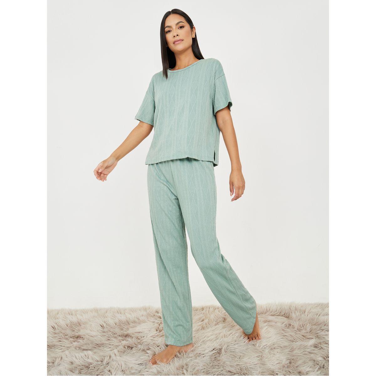 طقم بيجاما من ( تيشيرت + بنطال )-women-clothing-nightwear-pyjamas-longsets-image-2