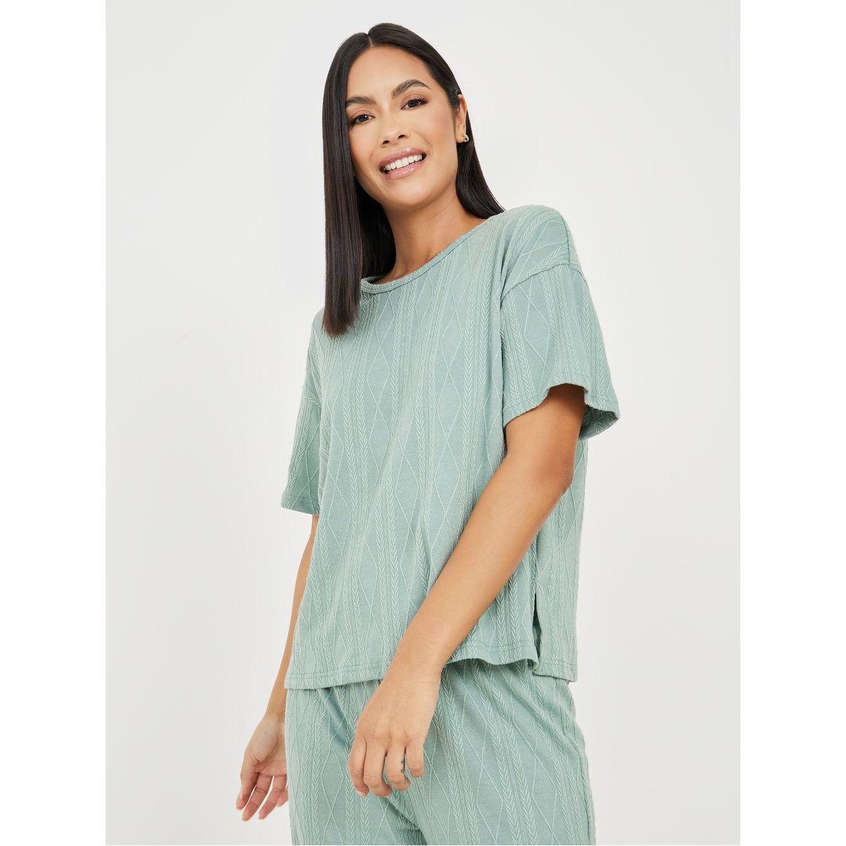 Styli Unwind Textured T-shirt and Pyjama Set-women-clothing-nightwear-pyjamas-longsets-image-3