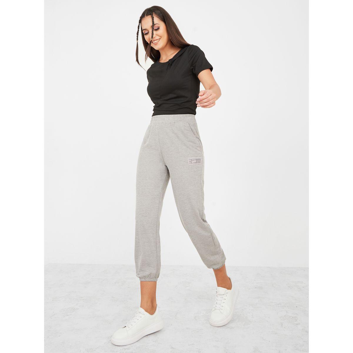 Styli Patch Detail Solid Joggings-women-clothing-bottoms-trousers-image-2