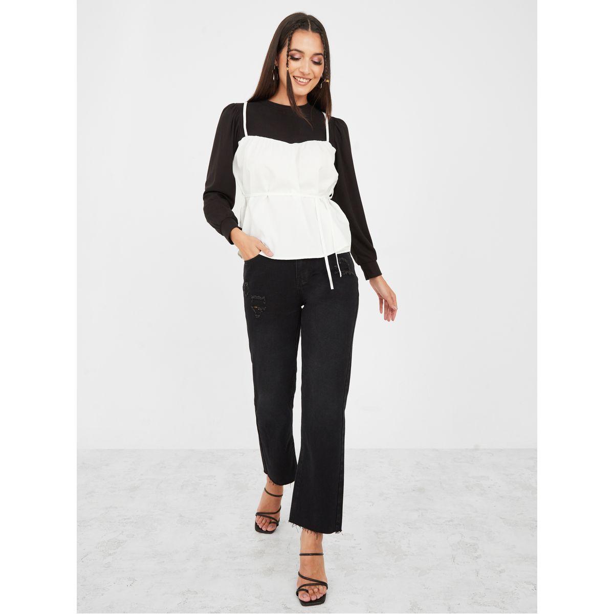 Styli 2In1 Look Cuff Sleeves Tie Waist Blouse-women-clothing-shirtsandblouses-blouses-image-2