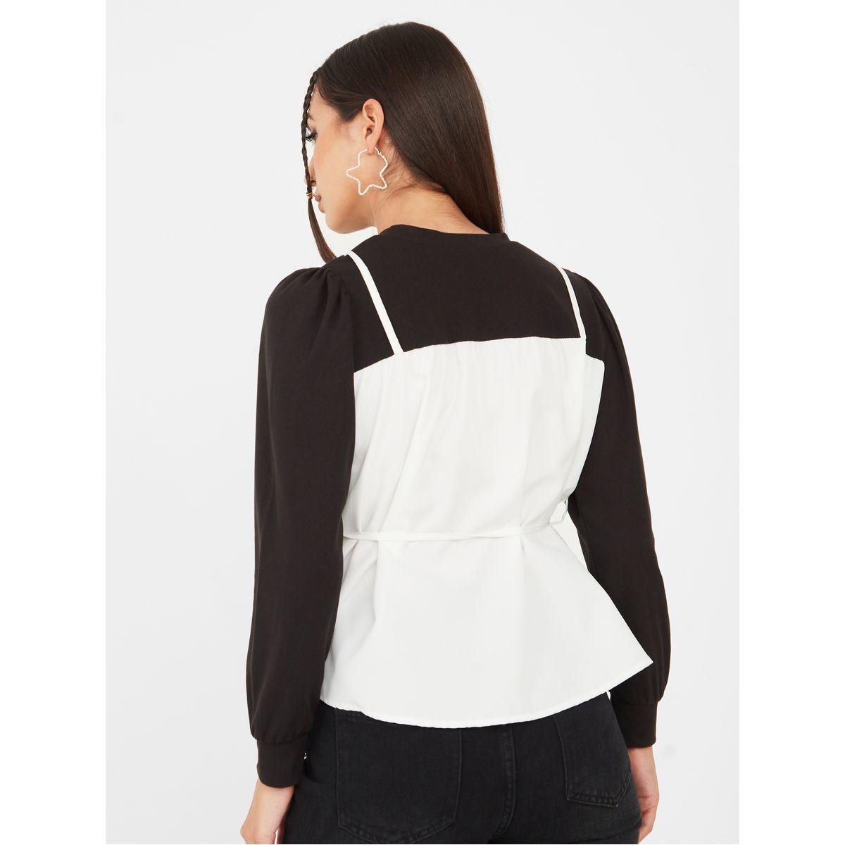 Styli 2In1 Look Cuff Sleeves Tie Waist Blouse-women-clothing-shirtsandblouses-blouses-image-4