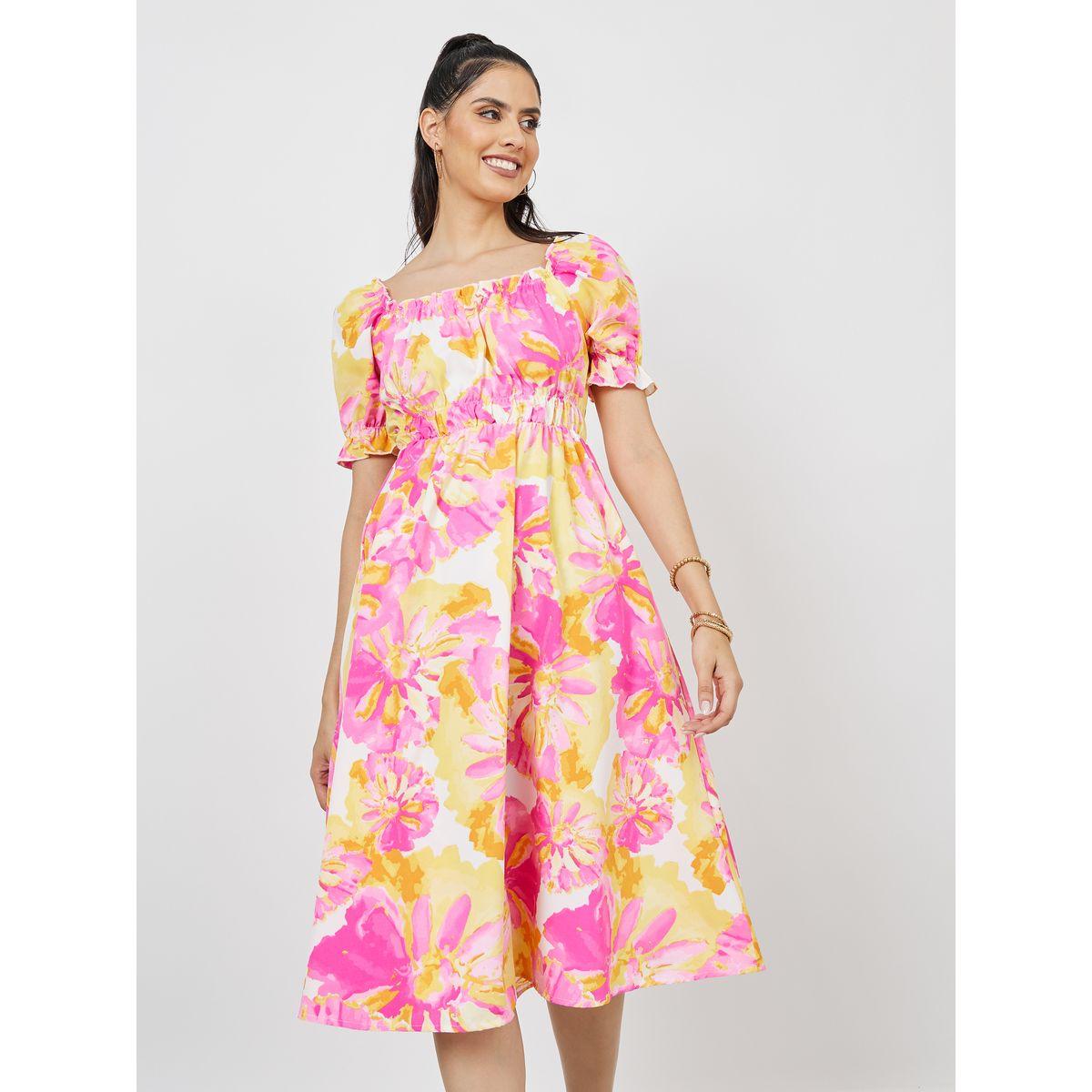 Styli Floral Print Square Neck Shirred Midi Dress-women-clothing-dresses-image-2