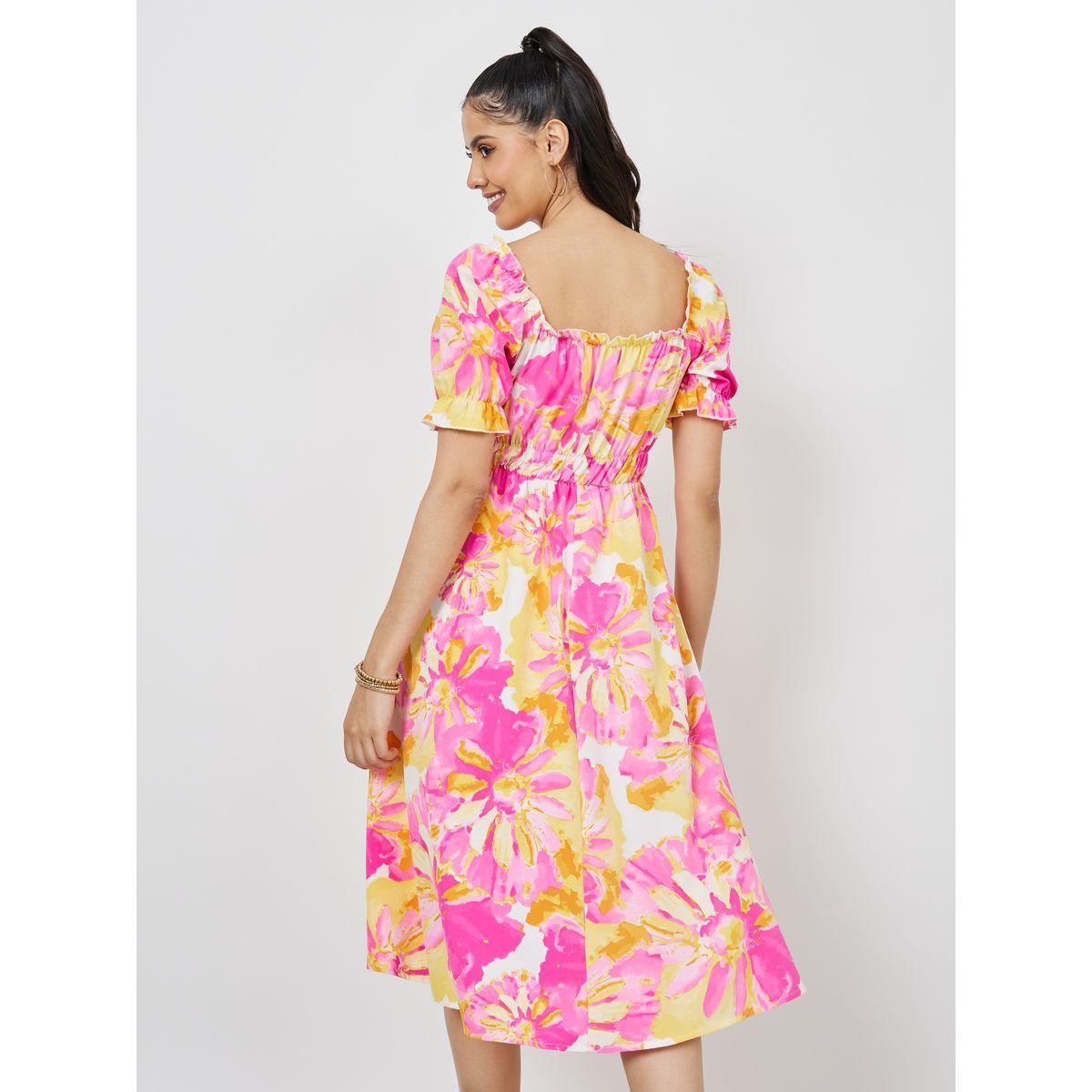 Styli Floral Print Square Neck Shirred Midi Dress-women-clothing-dresses-image-4