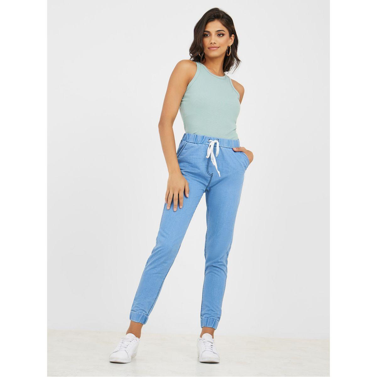 Styli Mid Rise Tapered Fit Jeans with Drawstring-women-clothing-bottoms-jeans-image-2