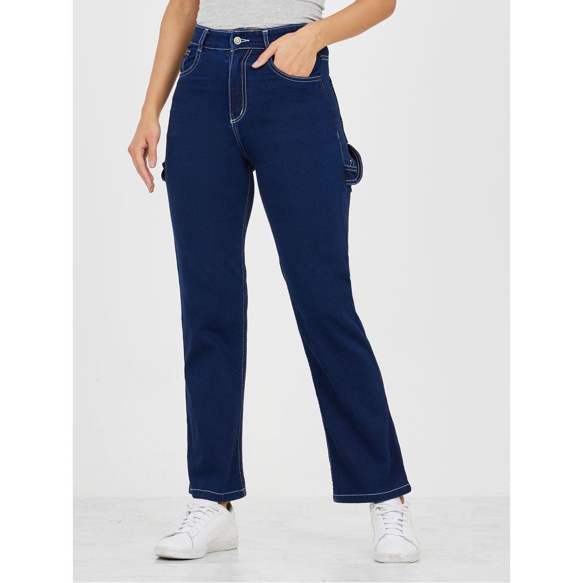 جينز بخصر عالي وتفاصيل مدروزة-women-clothing-bottoms-jeans-image-1